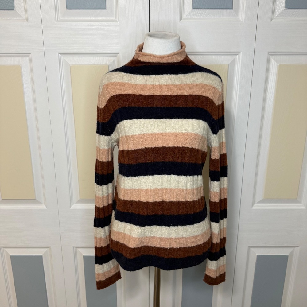 Madewell Striped Turtleneck Sweater Ribbed Knit Merino Wool Blend‎ Size S